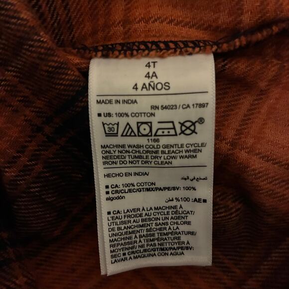 NWT Old Navy Orange Plaid Flannel Button Down Shirt Boys 4T 100% Cotton Fall - Picture 8 of 8